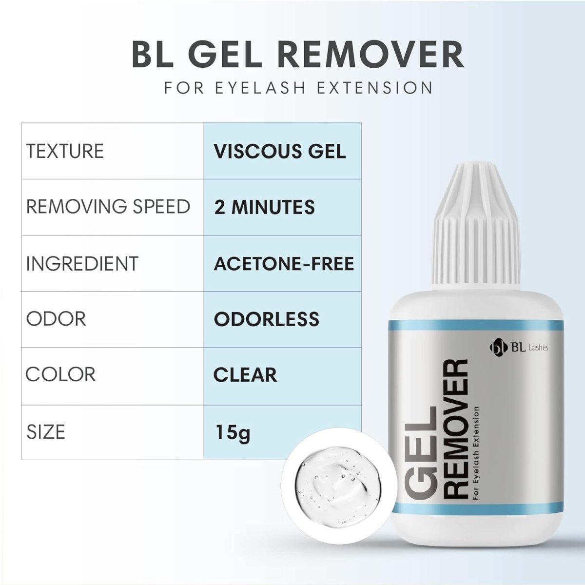 BL LASH EYE LASH EXTENSION GEL REMOVER .5 OZ/15 ML - Purple Beauty Supplies