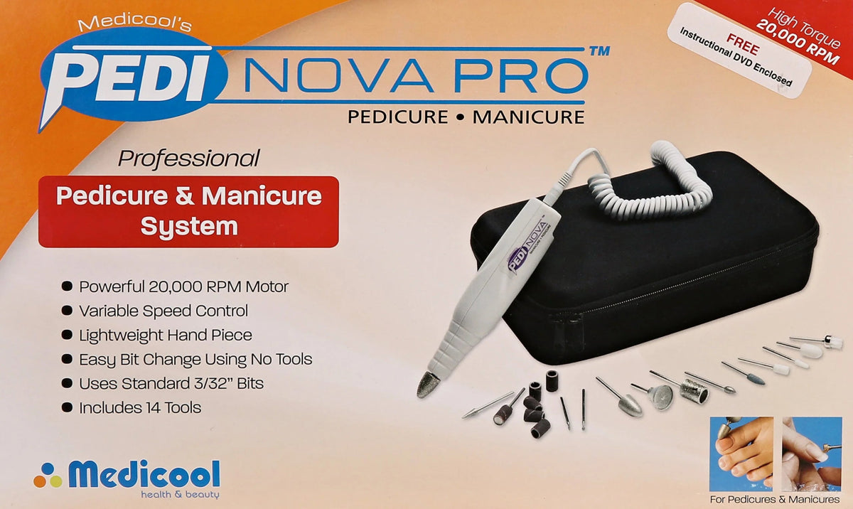 MEDICOOL PEDI NOVA PRO ELECTRIC FILE KIT W/ 14 BITS - Purple Beauty Supplies