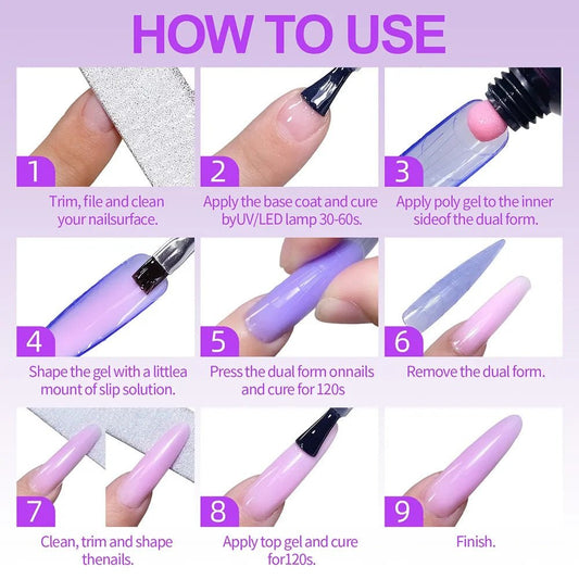 POLYGEL NAIL FORMS 144PC | 12 ASSORTED + 12 SIZES OF EACH - Purple Beauty Supplies