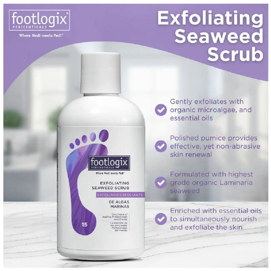 SALE! FOOTLOGIX SCRUB & GLOW Seaweed Scrub 250 ml, Exfoliating Glove - Purple Beauty Supplies