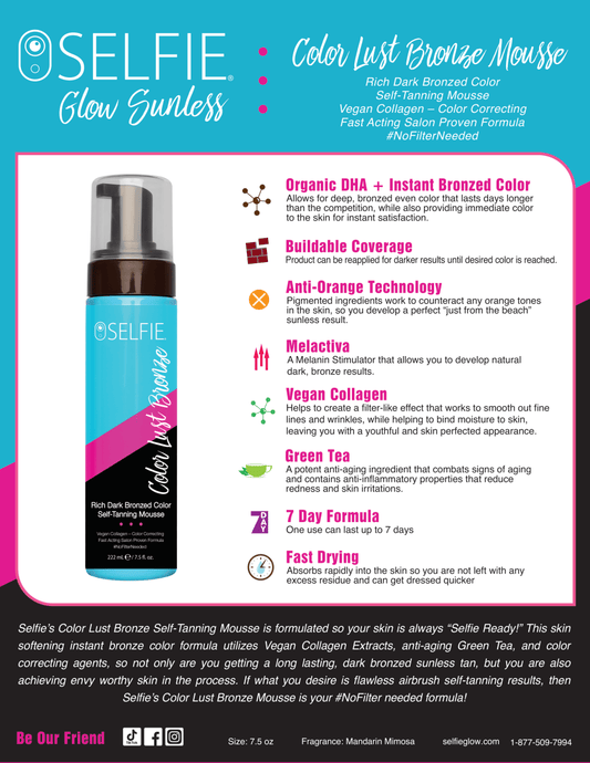 SELFIE COLOR LUST BRONZE MOUSSE 7.5 OZ - Purple Beauty Supplies