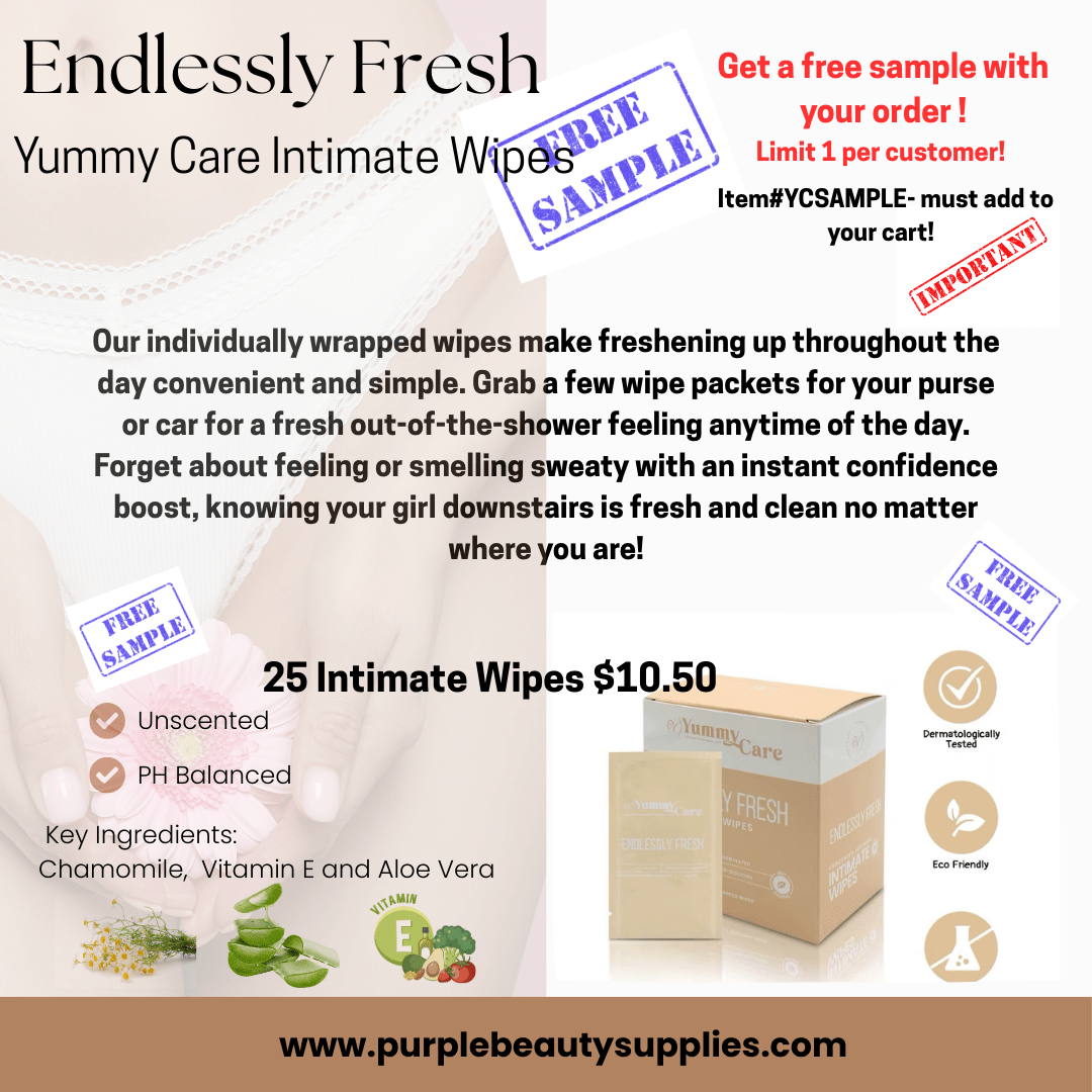 YUMMY CARE ENDLESSLY FRESH INTIMATE WIPE UN - SCENTED - FREE SAMPLE - Purple Beauty Supplies