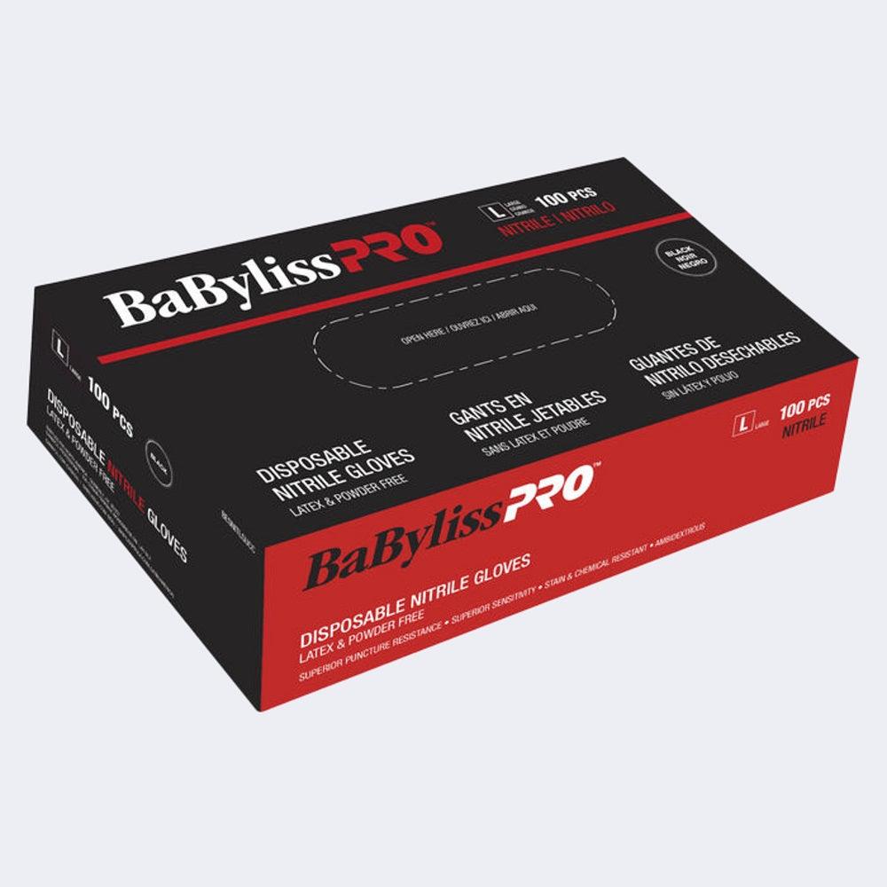 BABYLISS PRO NITRILE GLOVES BLACK (L) POWDER FREE 100/BOX - Purple Beauty Supplies