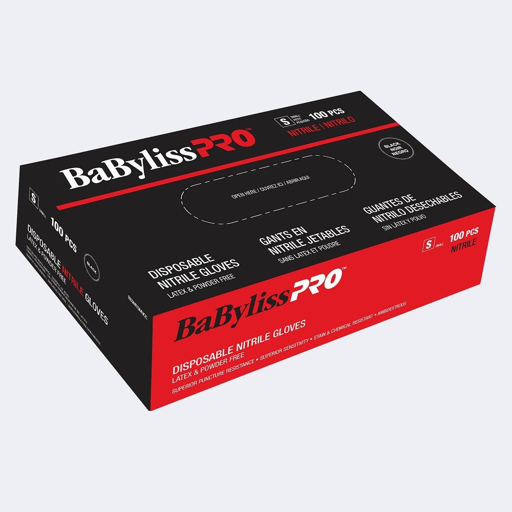 BABYLISS PRO NITRILE GLOVES BLACK (S) POWDER FREE 100/BOX - Purple Beauty Supplies