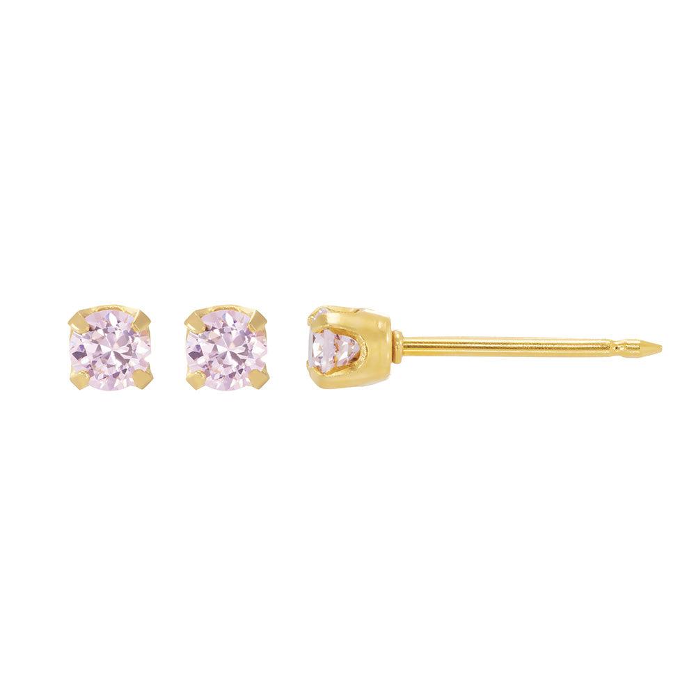 INVERNESS EARRINGS- 24K GP 3MM PINK ICE CZ - Purple Beauty Supplies