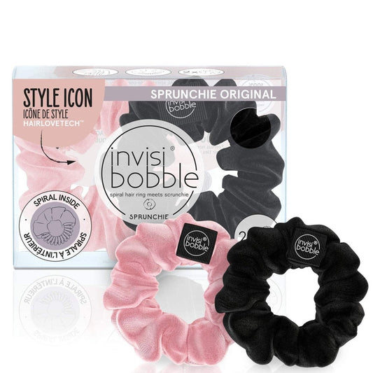 INVISIBOBBLE SPRUNCHIES BLACK AND PINK 2PC - Purple Beauty Supplies