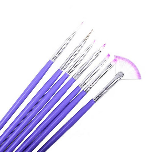 NAIL ART BRUSH SET PURPLE 7 PC - Purple Beauty Supplies