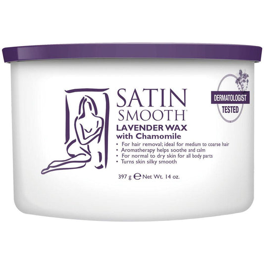 SATIN SMOOTH WAX LAVENDER CHAMOMILE 14 OZ/397 G - Purple Beauty Supplies