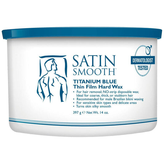 SATIN SMOOTH WAX TITANIUM BLUE 14 OZ/397 G - Purple Beauty Supplies