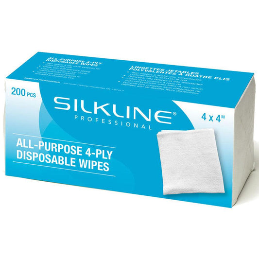 SILKLINE 4" X 4" NAIL WIPES 4 PLY 200 CT - Purple Beauty Supplies