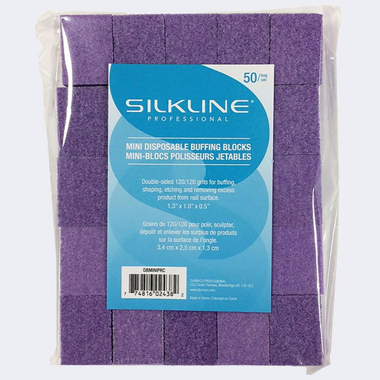 SILKLINE MINI PURPLE BLOCK BUFFER 120 GRIT 50 PK - Purple Beauty Supplies