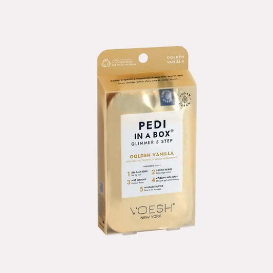 VOESH PEDI IN A BOX GLIMMER 5 STEP - GOLDEN VANILLA - Purple Beauty Supplies