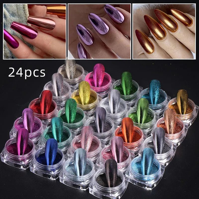 CHROME POWDER POTS 24 COLORS ($2.08 PER COLOR) - Purple Beauty Supplies