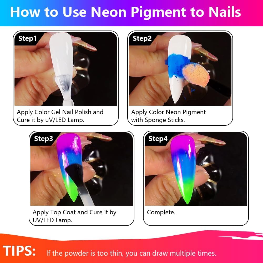 FLUORESCENT NEON PIGMENTS 12 COLORS - Purple Beauty Supplies