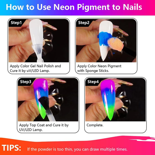 FLUORESCENT NEON PIGMENTS 12 COLORS - Purple Beauty Supplies