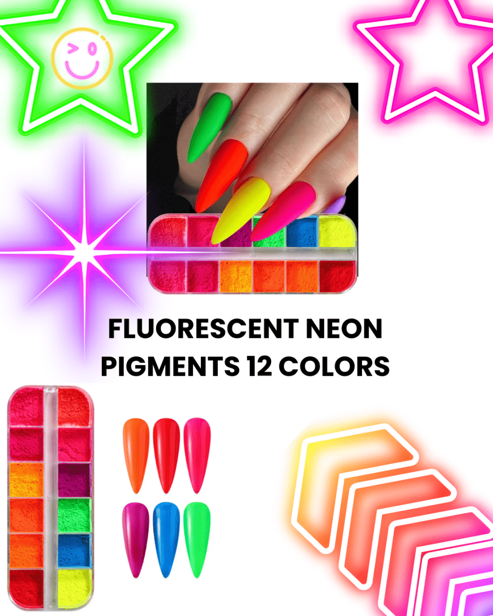 FLUORESCENT NEON PIGMENTS 12 COLORS - Purple Beauty Supplies