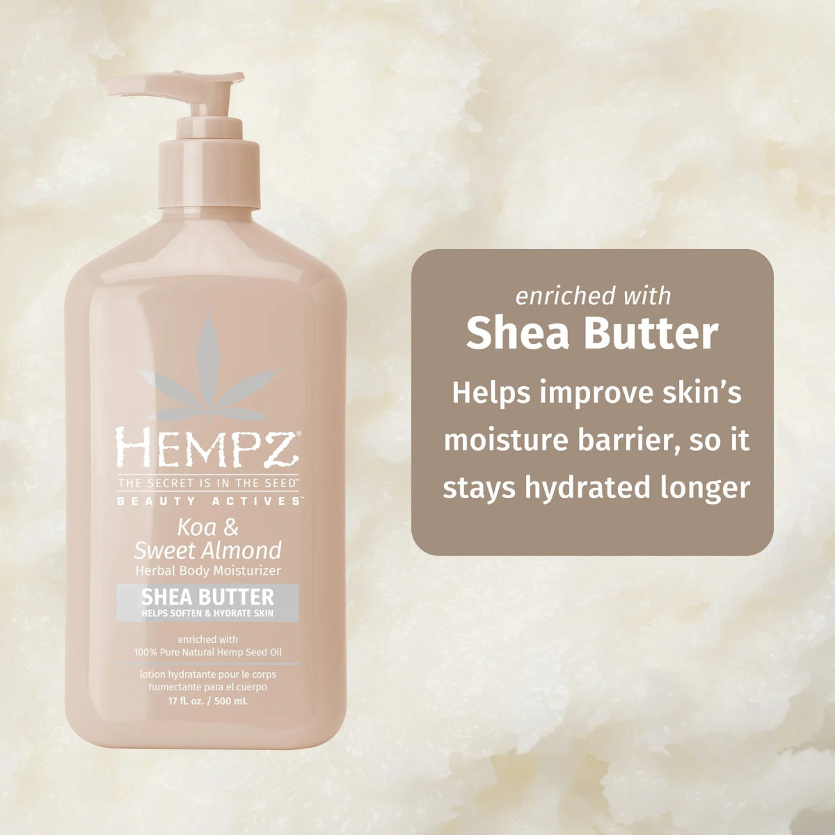 HEMPZ MOISTURIZER KOA & SWEET ALMOND SHAE BUTTER 17 OZ/500 ML - Purple Beauty Supplies
