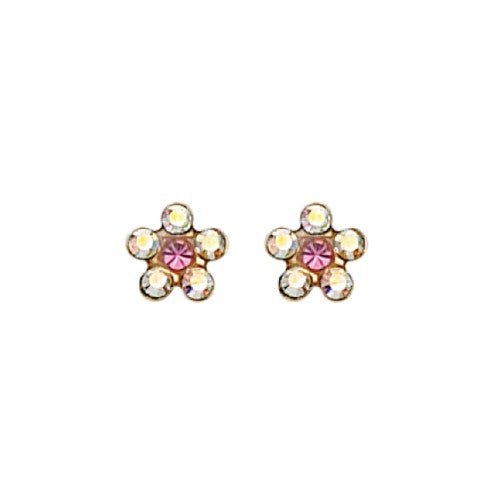 INVERNESS EARRINGS - 24KT GP AB CZ W/ ROSE FLOWER - Purple Beauty Supplies