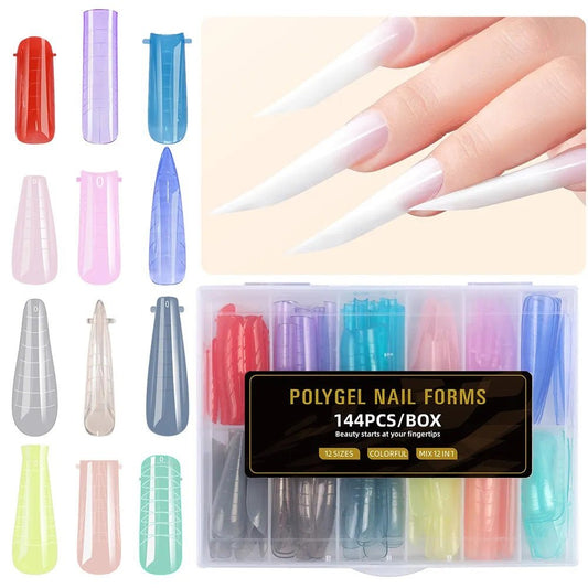 POLYGEL NAIL FORMS 144PC | 12 ASSORTED + 12 SIZES OF EACH - Purple Beauty Supplies