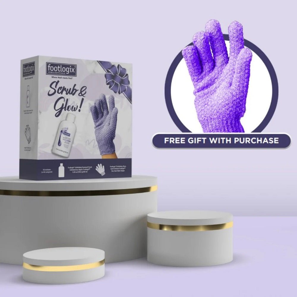 SALE! FOOTLOGIX SCRUB & GLOW Seaweed Scrub 250 ml, Exfoliating Glove - Purple Beauty Supplies