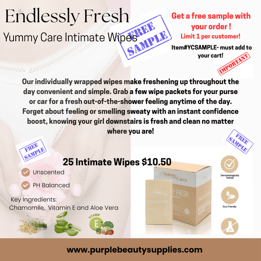 YUMMY CARE ENDLESSLY FRESH INTIMATE WIPE UN - SCENTED - FREE SAMPLE - Purple Beauty Supplies