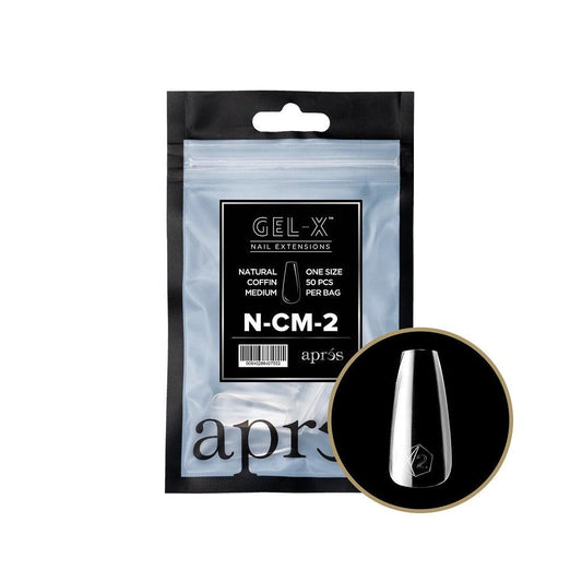 APRES GEL-X 2.0 TIPS NATURAL COFFIN MEDIUM REFILL #01 50 PC - Purple Beauty Supplies