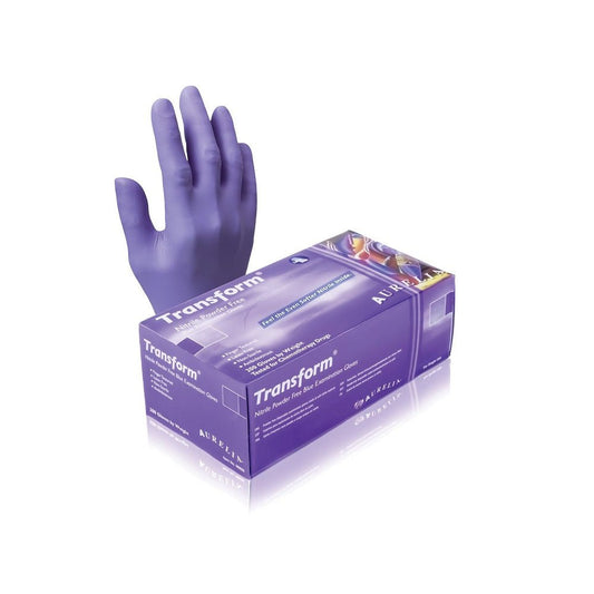 AURELIA TRANSFORM 100 NITRILE GLOVES (L) POWDER FREE BOX 100 - Purple Beauty Supplies