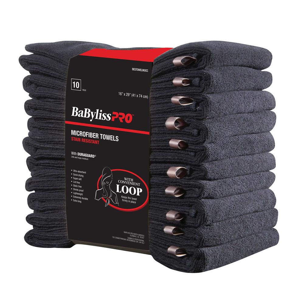 BABYLISS MICROFIBER BLACK TOWELS 10 PK - Purple Beauty Supplies