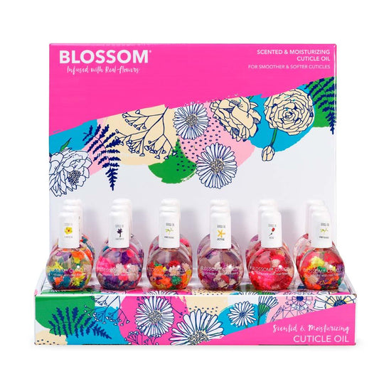 BLOSSOM FLORAL CUTICLE OIL DISPLAY 18 PC - Purple Beauty Supplies