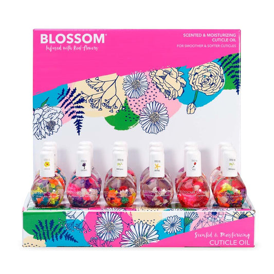 BLOSSOM FRUIT CUTICLE OIL DISPLAY 1/2 OZ - 18 PC DISPLAY - Purple Beauty Supplies