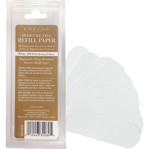 CUCCIO PEDICURE FOOT FILE REFILL PADS WHITE 180 GRIT 50 PK - Purple Beauty Supplies