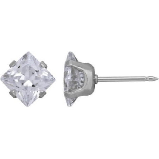 INVERNESS EARRINGS- SS 7MM SQUARE CZ - Purple Beauty Supplies