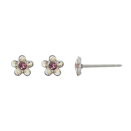 INVERNESS EARRINGS- SS AB CRYSTAL W/ ROSE FLOWER - Purple Beauty Supplies
