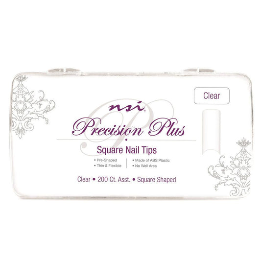 NSI PRECISION PLUS SQUARE CLEAR TIP 200 CT - Purple Beauty Supplies