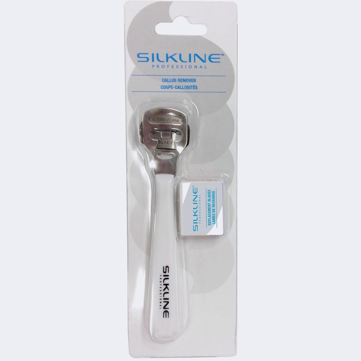 SILKLINE CALLUS REMOVER PLASTIC HANDLE WITH 10 BLADES - Purple Beauty Supplies