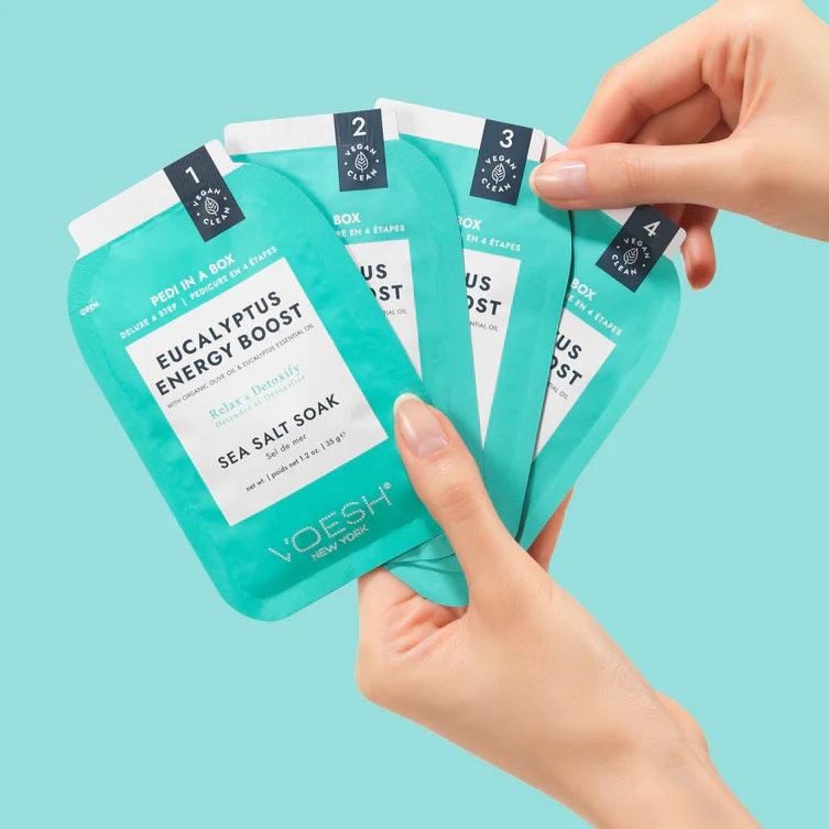 VOESH PEDI IN A BOX DELUXE 4 STEP - EUCALYPTUS ENERGY BOOST - Purple Beauty Supplies
