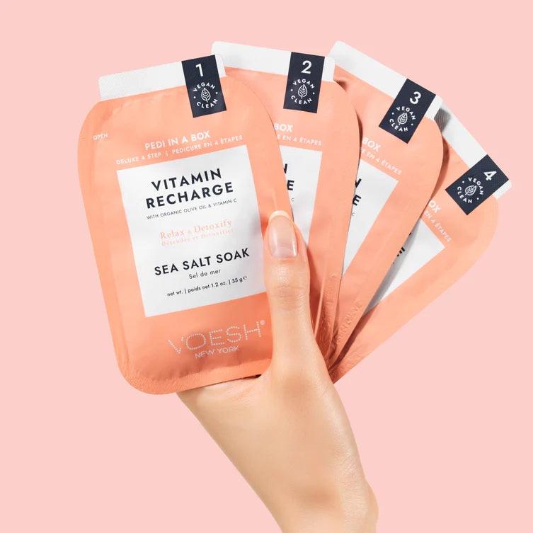 VOESH PEDI IN A BOX DELUXE 4 STEP - VITAMIN RECHARGE - Purple Beauty Supplies